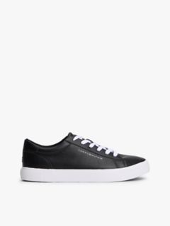 Metallic Logo Pebbled Court Sneaker — Black / White 1