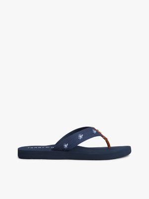 Embroidered Monogram Canvas Flip Flop, Dark Blue