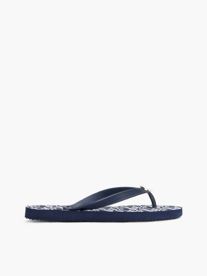 Metal Hardware TH Script Print Flip-Flop, Blue
