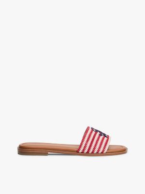 Script Monogram Stripe Woven Slide, Medium Red