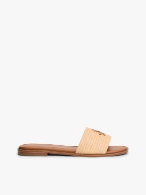 Script Monogram Woven Slide, White/Natural