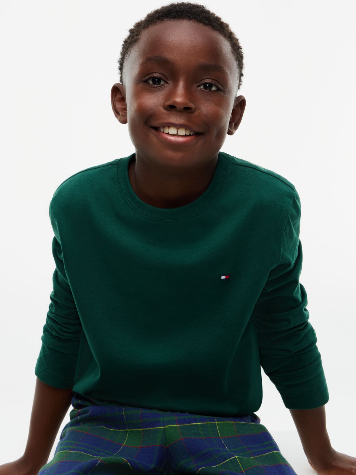 Kids' T-Shirt & Flannel Pant Sleep Set — Orn Green / Buffalo Check Evergreen