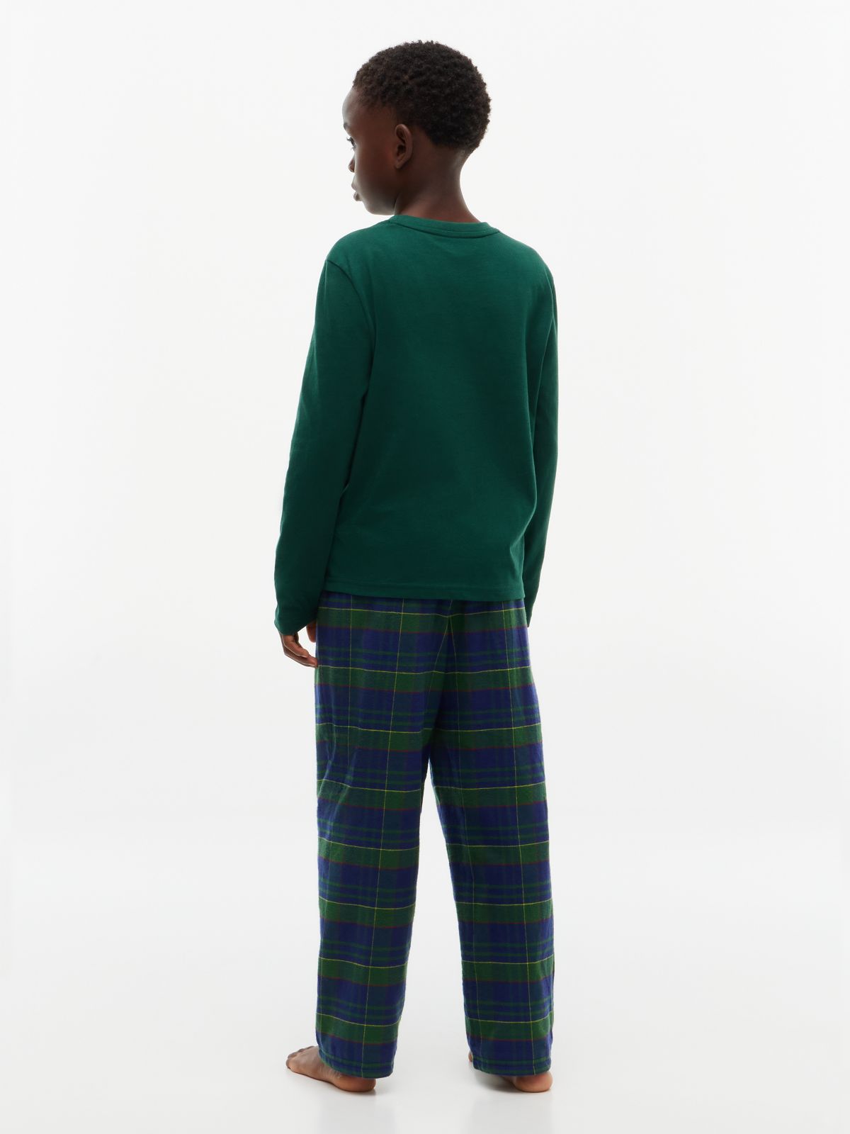 Kids' T-Shirt & Flannel Pant Sleep Set — Orn Green / Buffalo Check Evergreen