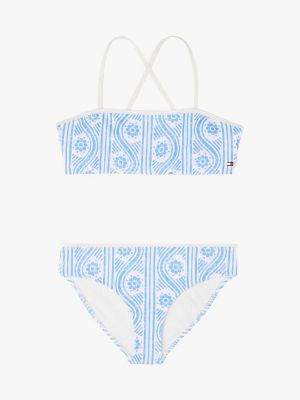 Kids' Wave Print Bikini, Floral Stripe / Blue Spell