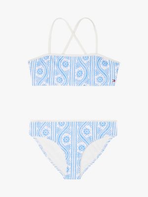 Kids' Wave Print Bikini, Floral Stripe / Blue Spell
