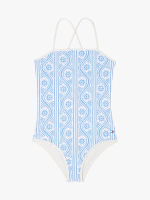 Kids' Wave Print Swimsuit, Floral Stripe / Blue Spell