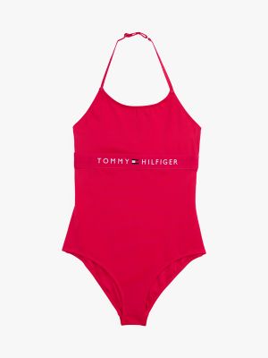 Kids' Hilfiger Logo Halter Swimsuit, Vivacious Pink