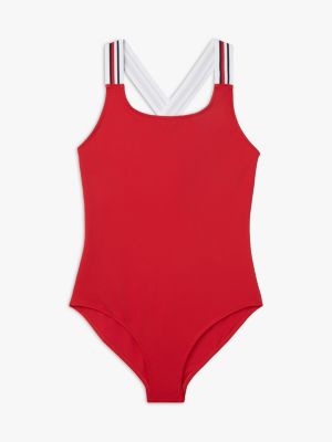 Kids' Signature Stripe Swimsuit, Primary Red