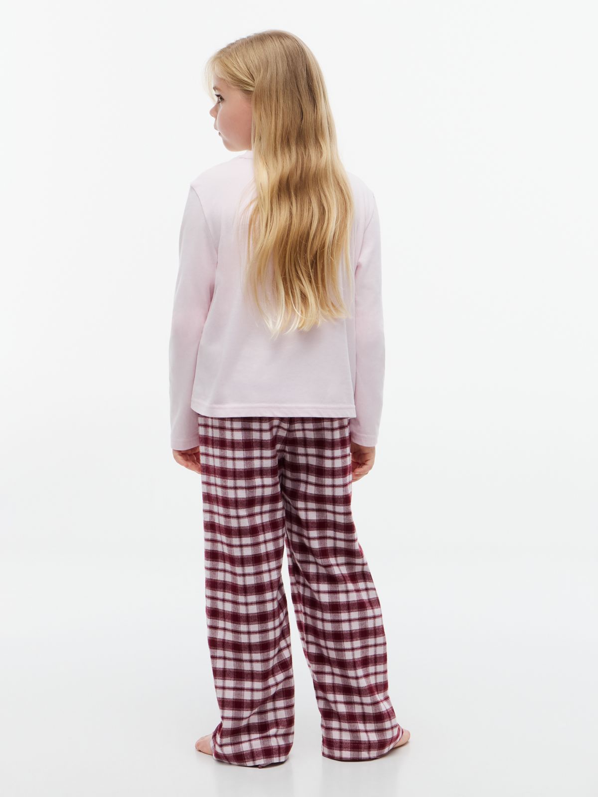 Kids' T-Shirt & Flannel Pant Sleep Set — Lt Pink/ Lt Pink Plaid
