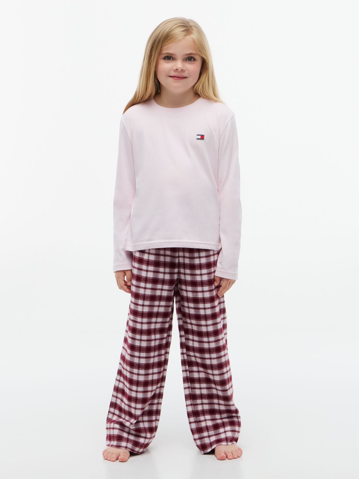 Kids' T-Shirt & Flannel Pant Sleep Set — Lt Pink/ Lt Pink Plaid