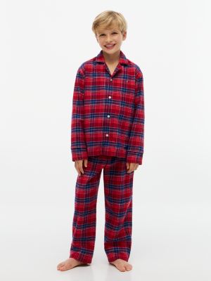 Kids' Flannel Shirt & Pant Sleep Set, Check Global Stp Medium Red