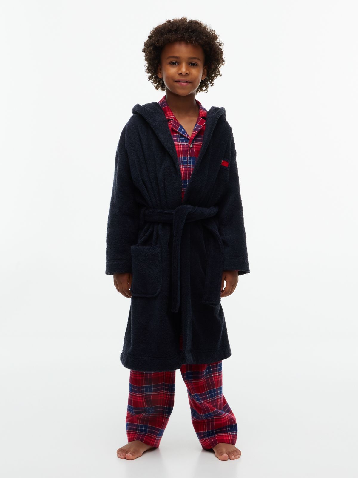 Kids' Lightweight Terry Bathrobe — Navy Blue