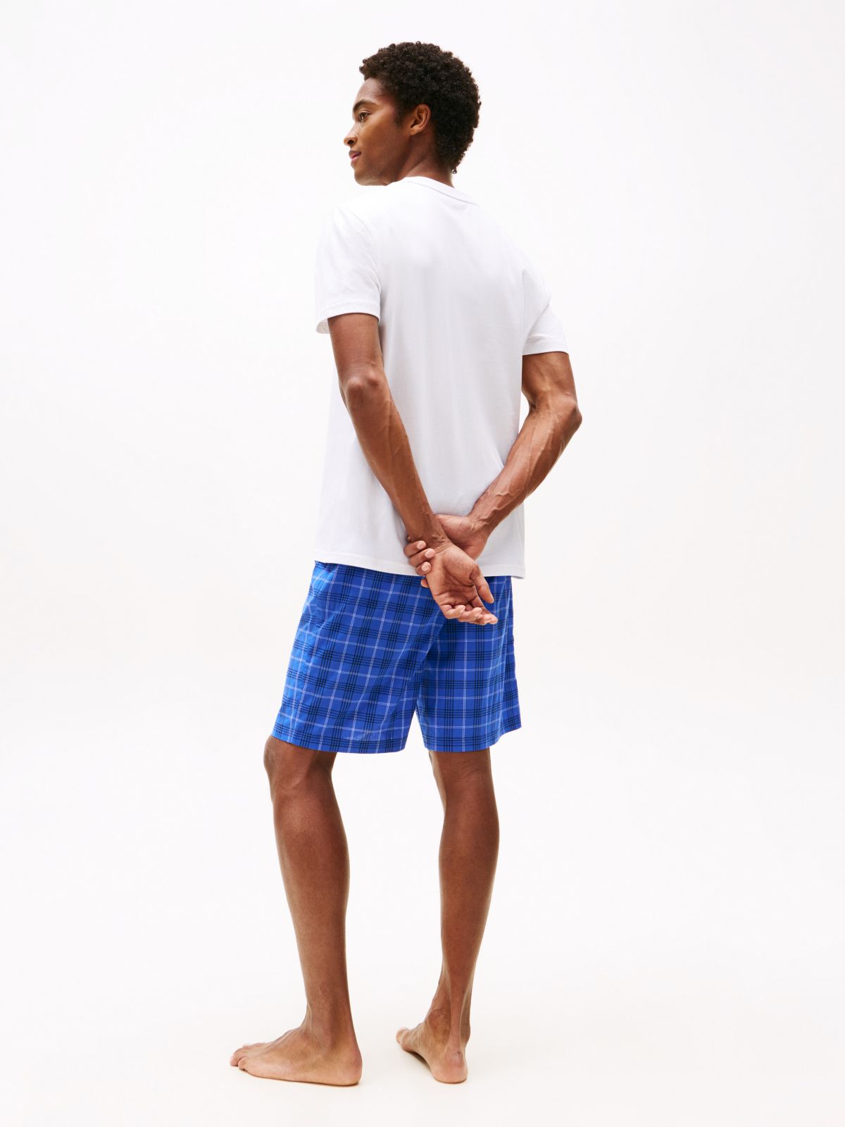 T-Shirt & Woven Short Sleep Set — White / Grid Plaid
