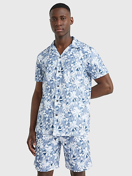 타미 힐피거 Tommy Hilfiger Tropics Lounge Shirt,ISLAND TROPICAL BLUE