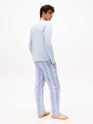 Long-Sleeve Top & Pant Sleep Set, Breezy Blue / Twill Stripes