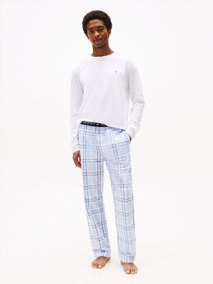 Long-Sleeve Top & Pant Sleep Set, White / Summer Plaid