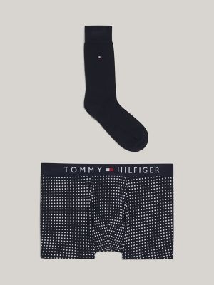 Ensemble 2-Piece caleçon et chaussette à imprimé Tommy, Micro Foulard / Bleu marine