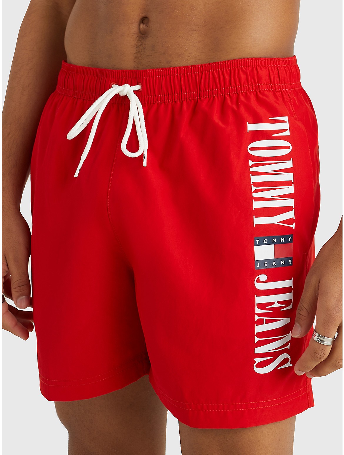 Tommy Hilfiger Men's Logo Print 7" Swim Trunk - Red - XXL