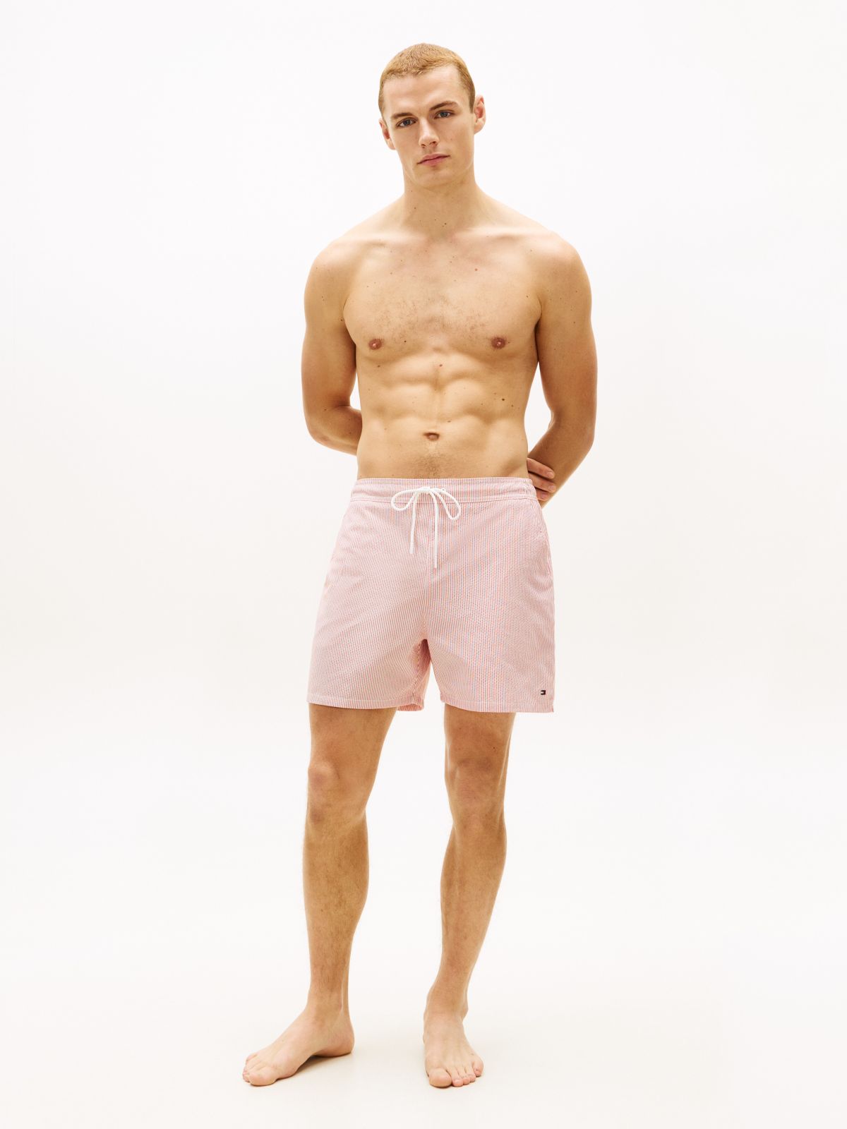 Striped 7" Swim Trunk — Terra Red