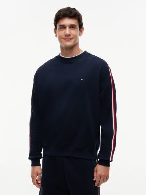 Signature Stripe Terry Lounge Sweatshirt, Navy Blue