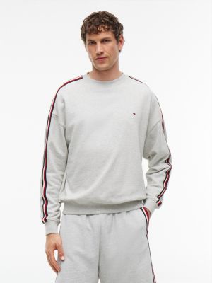 Signature Stripe Terry Lounge Sweatshirt, Ice Grey Heather