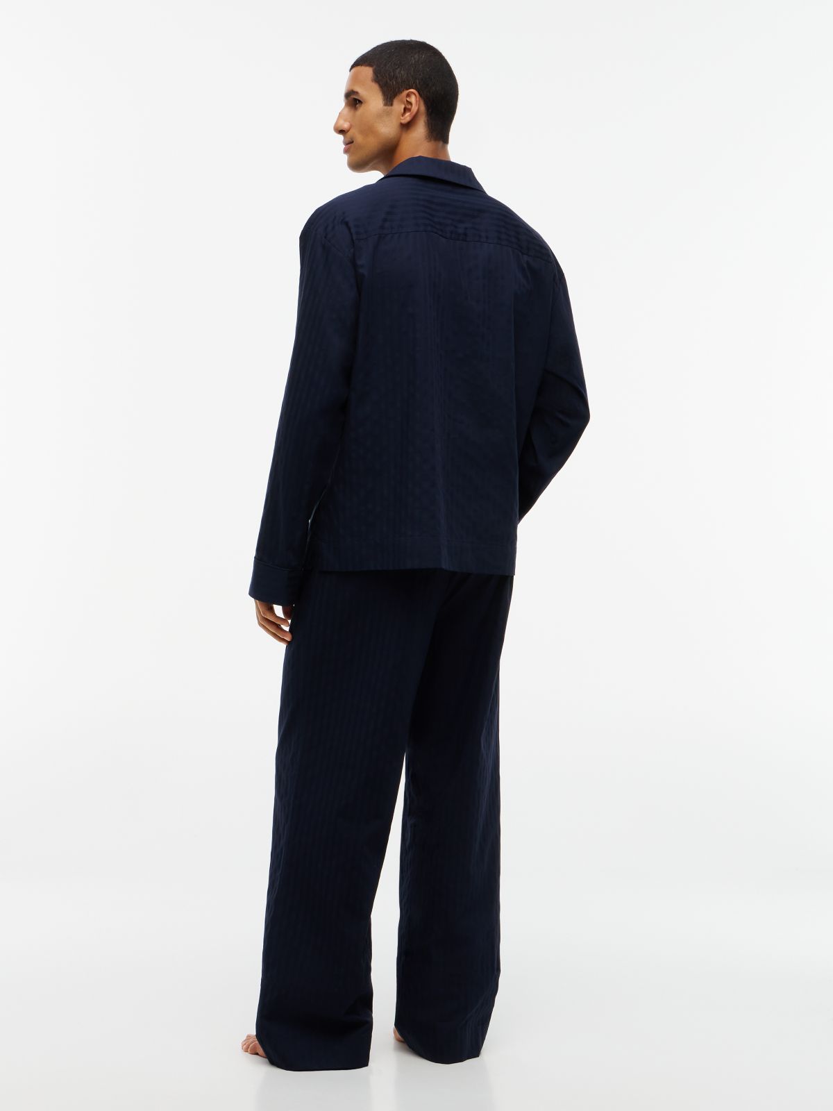 Crest Logo Dobby Shirt & Pant Sleep Set — Tonal Woven Stripe