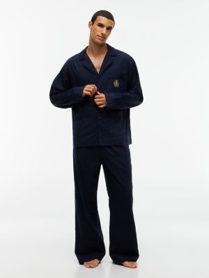 Crest Logo Dobby Shirt & Pant Sleep Set, Tonal Woven Stripe