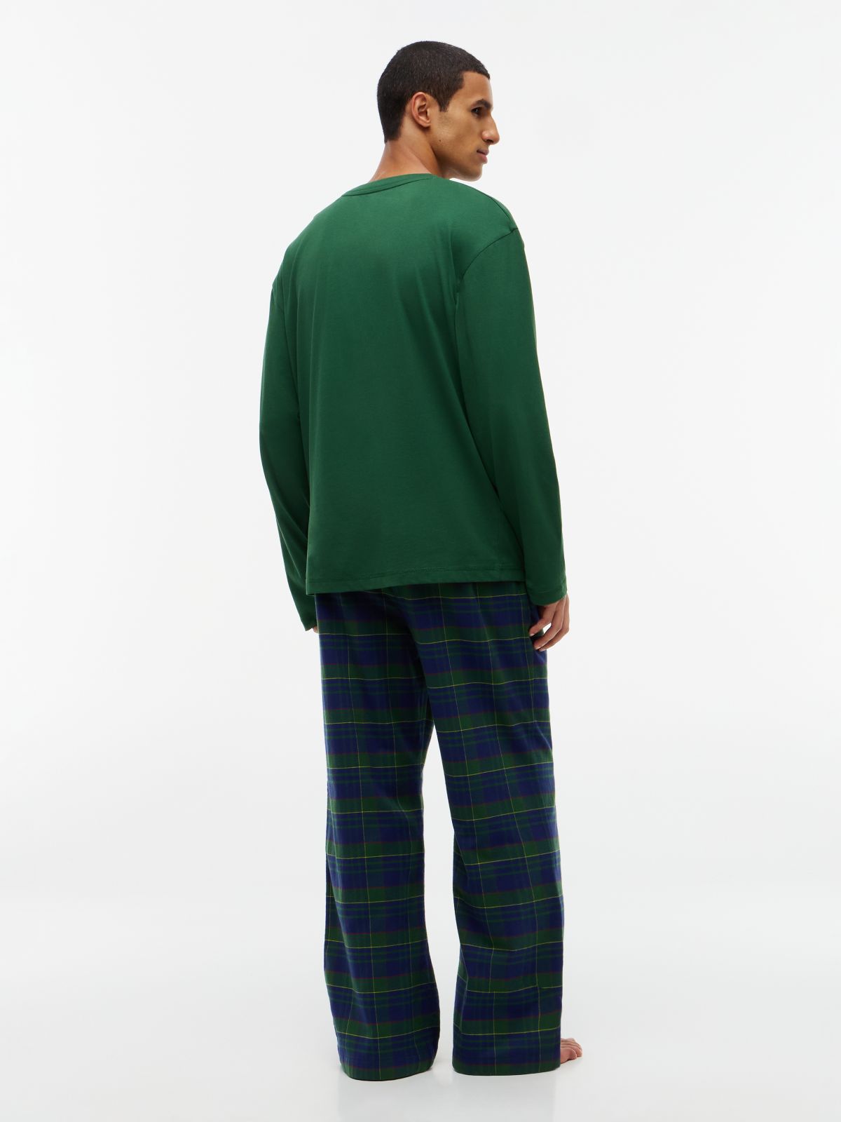 T-Shirt & Plaid Flannel Pant Sleep Set — Deep Evergreen/Bufflo Check
