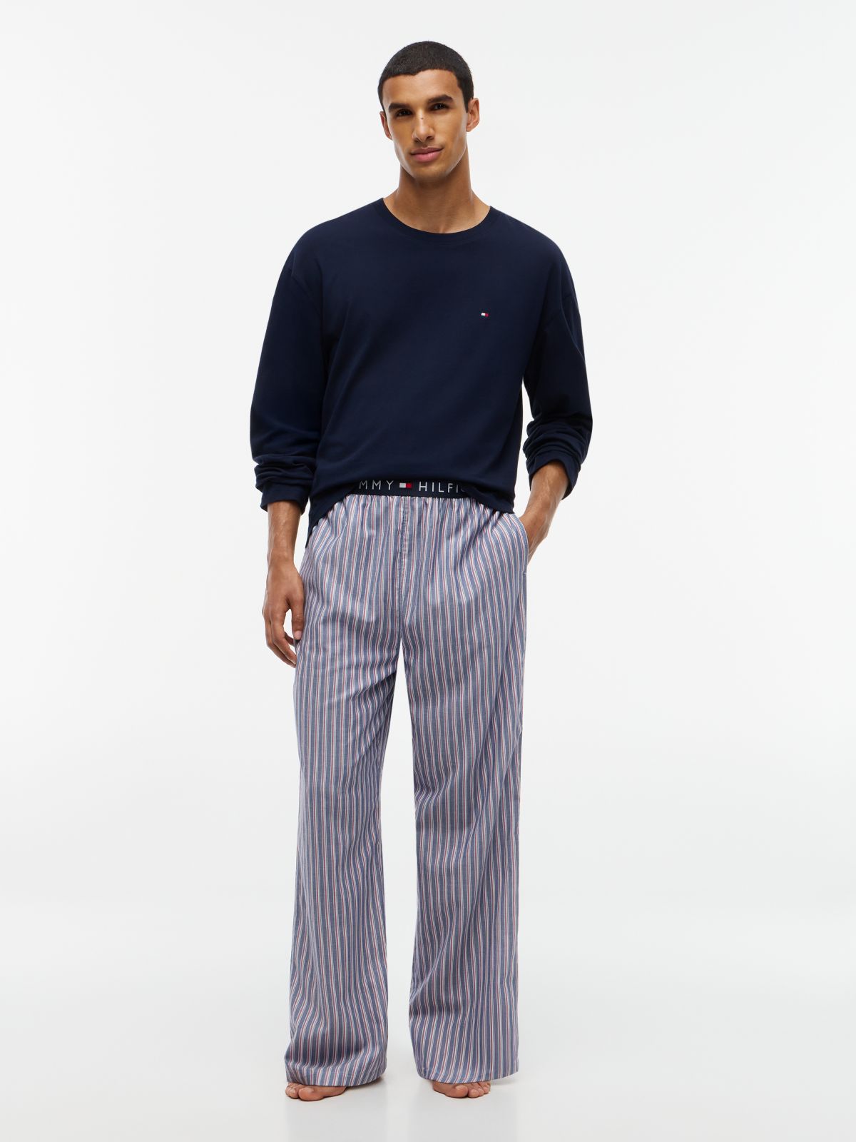 T-Shirt & Striped Pant Sleep Set — Dark Navy / Global Stripe Herringbone