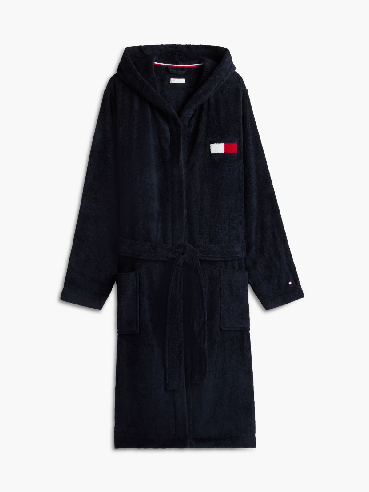 Hooded Toweling Bathrobe — Navy Blue