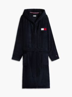 Hooded Toweling Bathrobe — Navy Blue 5