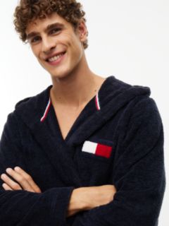 Hooded Toweling Bathrobe — Navy Blue 2