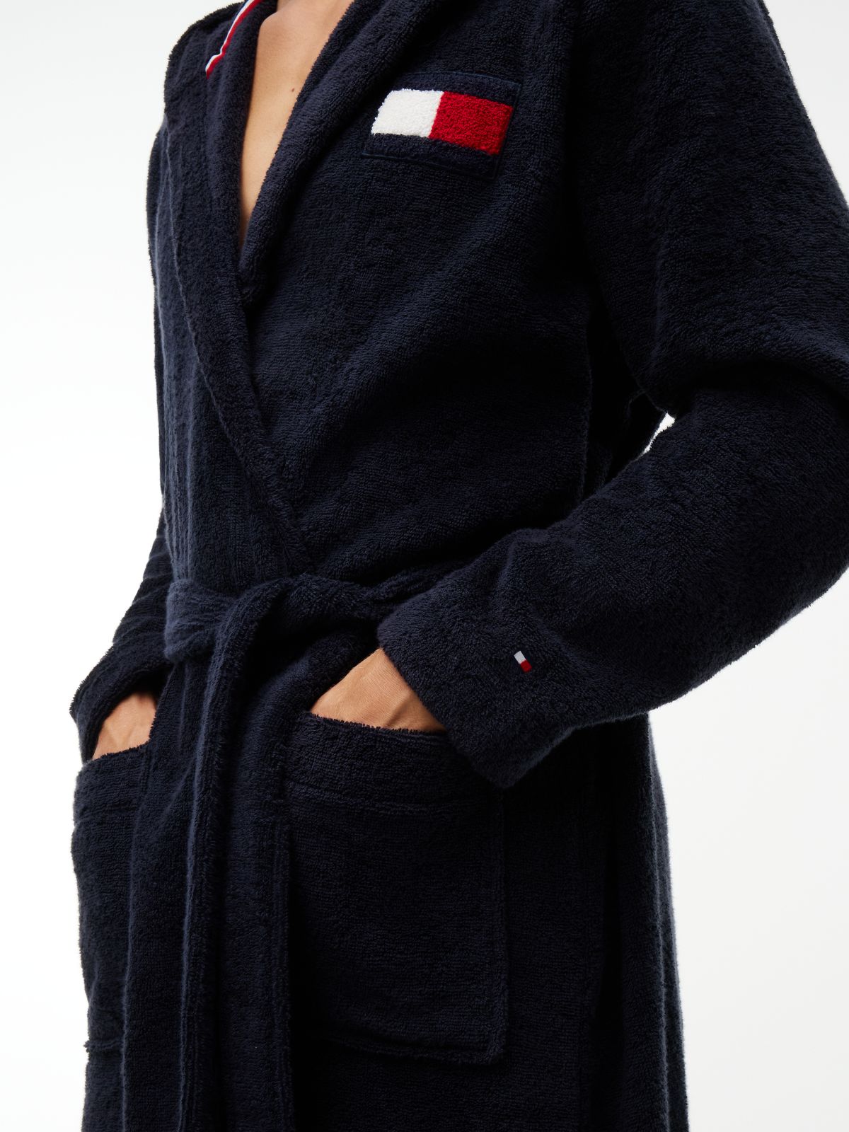 Hooded Toweling Bathrobe — Navy Blue