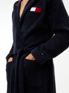 Hooded Toweling Bathrobe — Navy Blue 3