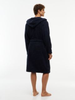Hooded Toweling Bathrobe — Navy Blue 4