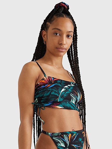 타미 진스 비키니 수영복 TOMMY JEANS Tropical Print Bralette Bikini Swim Top,VINTAGE DARK TROPIC