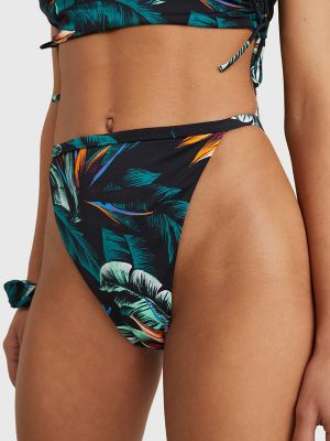 Tropical Print High-Waist Bikini Bottom, Vintage Dark Tropic