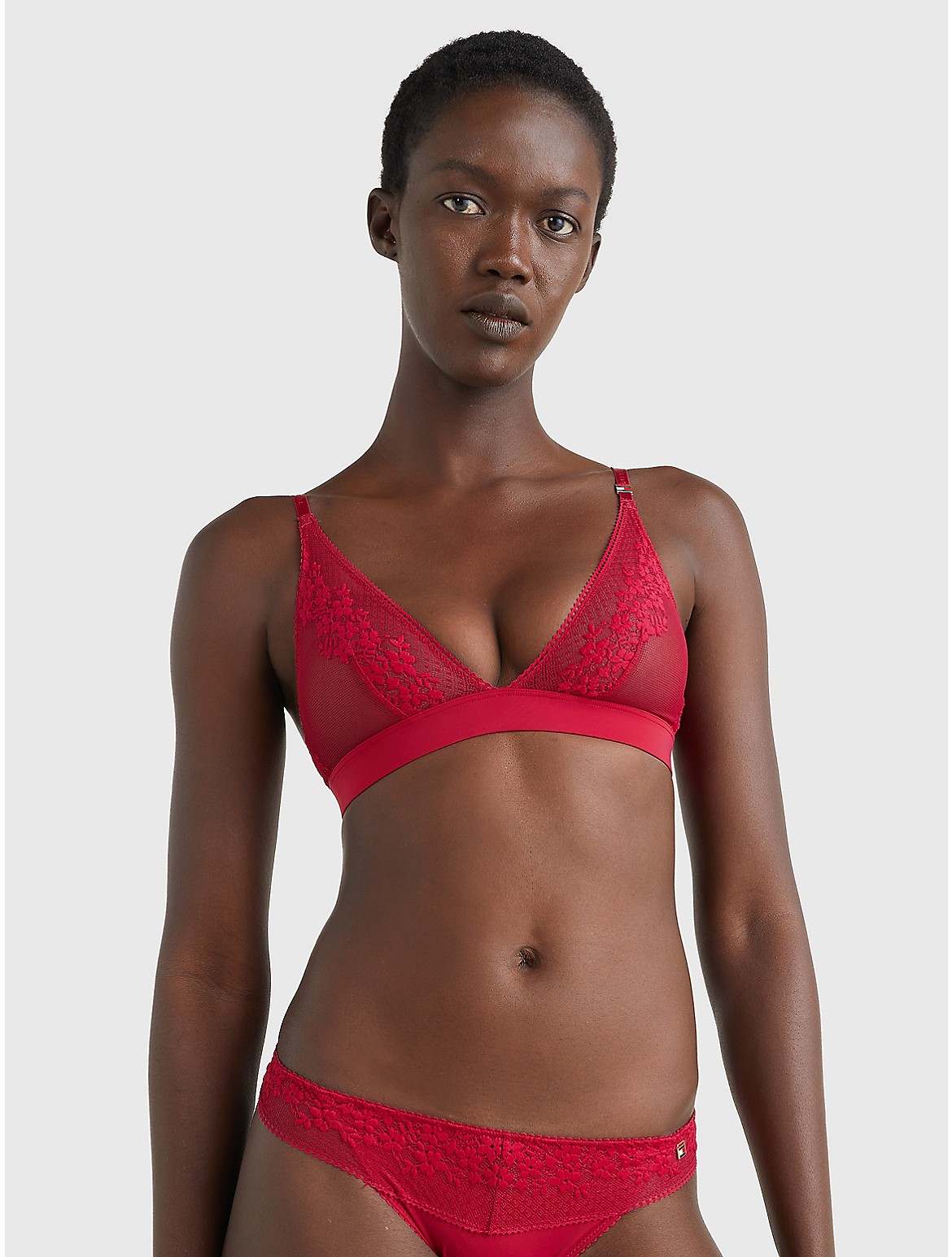 Tommy Hilfiger Women's Floral Unlined Triangle Bralette - Red - XS