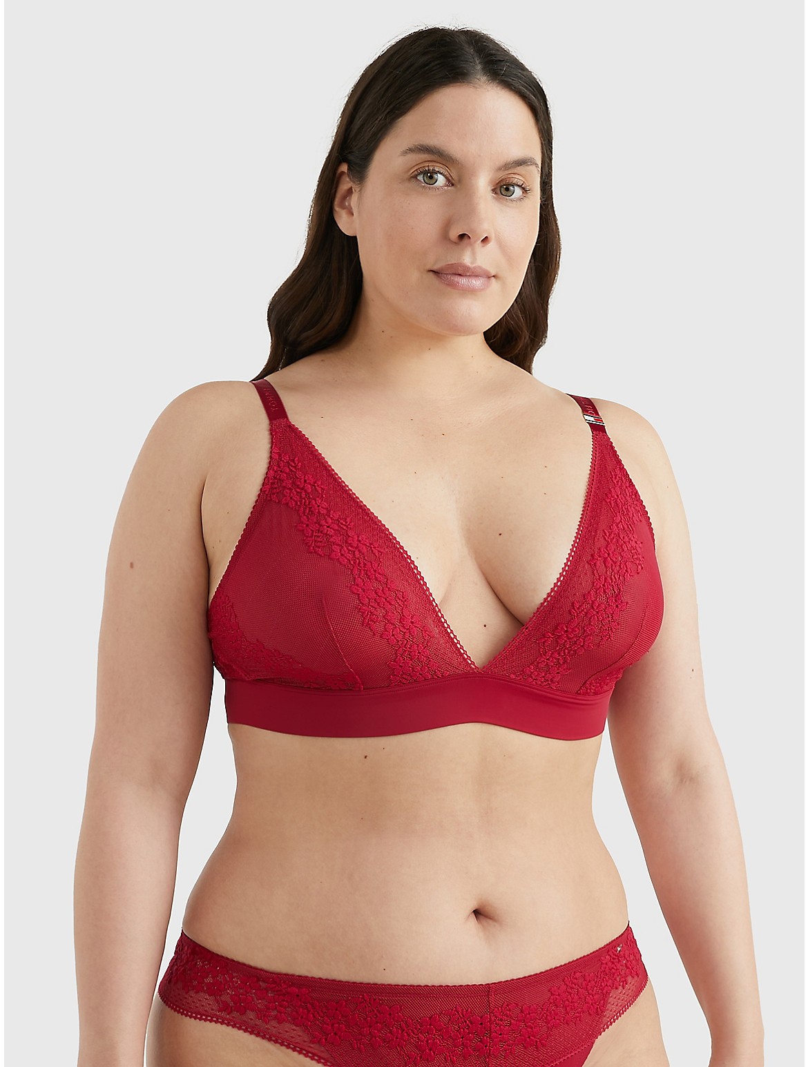 Tommy Hilfiger Women's Curve Floral Unlined Triangle Bra - Red - XL