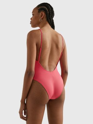 TOMMY JEANS - Women's basic one-piece swimsuit with logo - Red -  UW0UW04126XLG