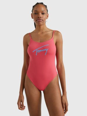 TOMMY JEANS - Women's basic one-piece swimsuit with logo - Red -  UW0UW04126XLG