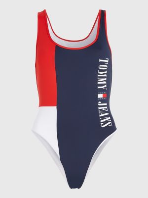 TOMMY JEANS - Women's basic one-piece swimsuit with logo - Red -  UW0UW04126XLG