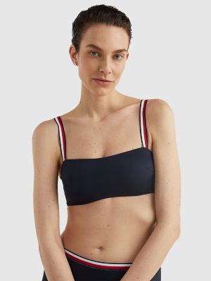 TOMMY HILFIGER Women's Navy Striped Stretch Lined Center-Bust Halter Tie  Bandeau Swimsuit Top XXL 