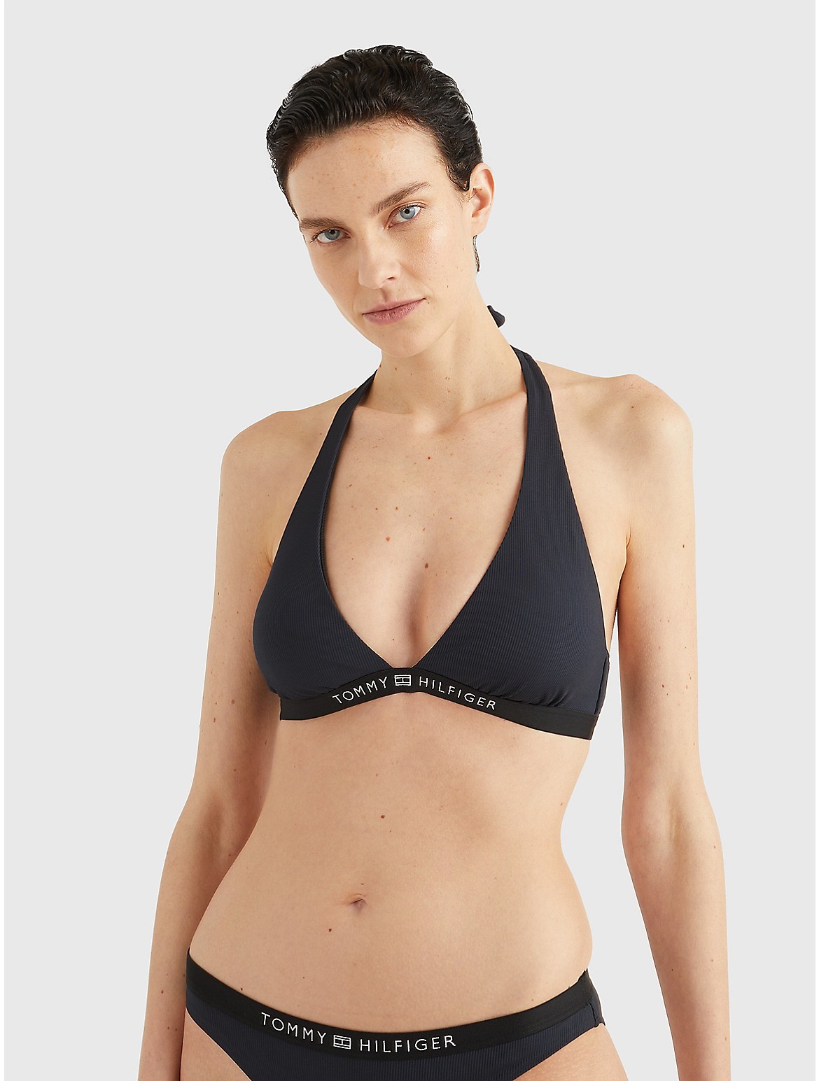 Tommy Hilfiger Women's Logo Triangle Halter Bikini Top - Black - XL