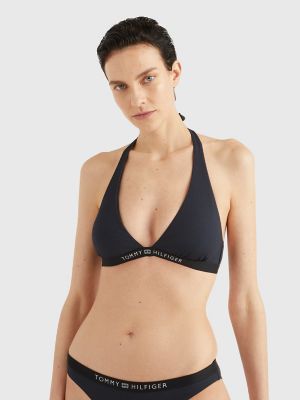 Logo Triangle Halter Bikini Top, Black