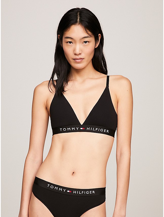 Buy Tommy Hilfiger Black Tonal Logo Lace Unlined Triangle Bralette