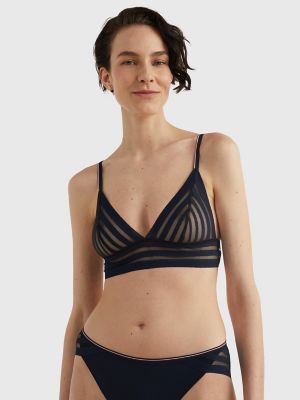 Dual Stripe Unlined Triangle Bralette, Navy