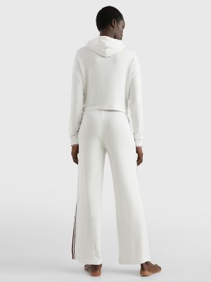 Cropped Logo Stripe Lounge Hoodie, Ecru