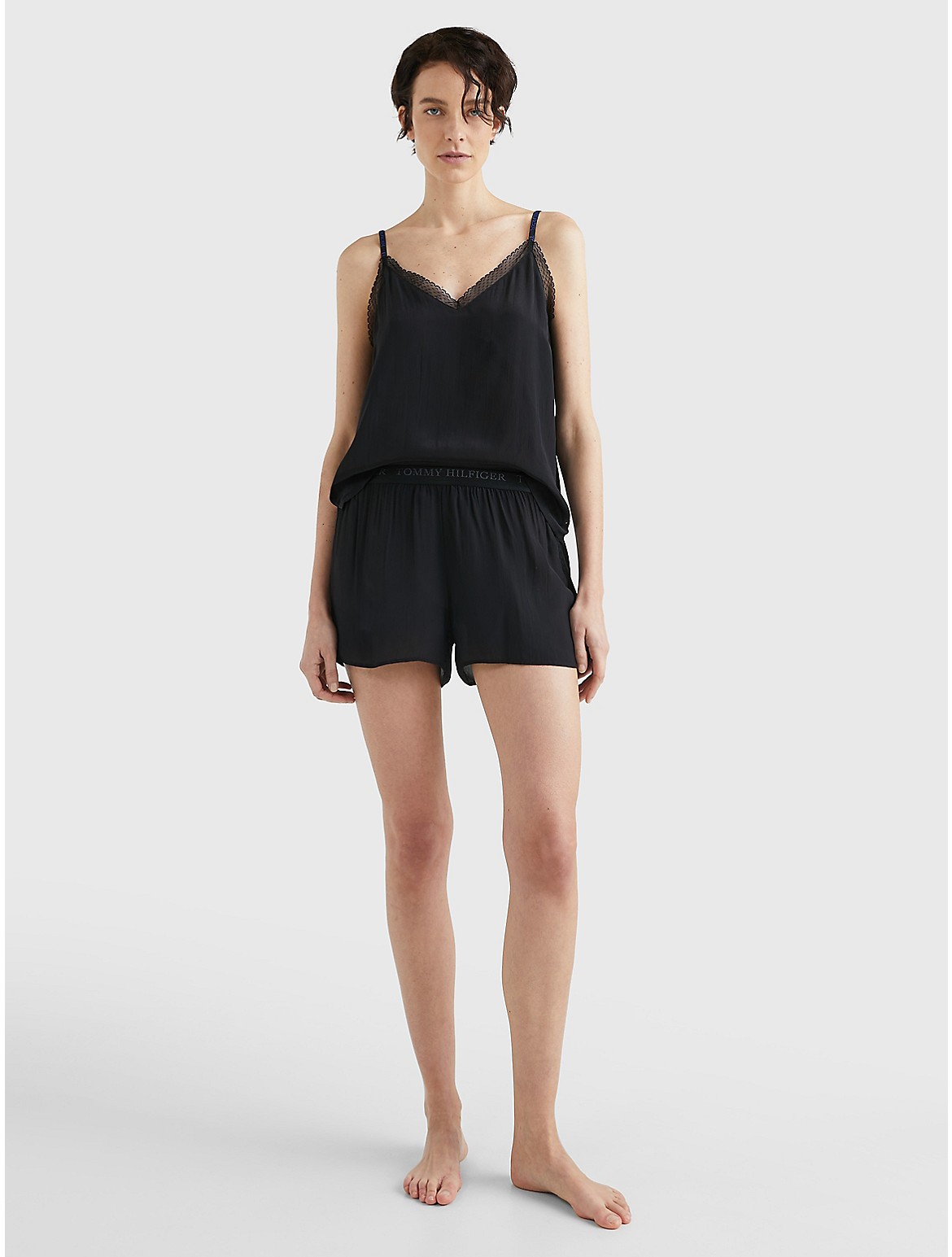 Tommy Hilfiger Lace Cami And Short Sleep Set In Black
