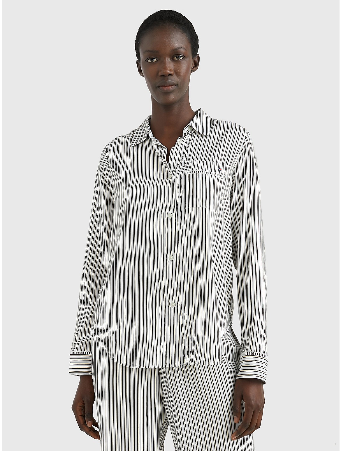 Tommy Hilfiger Stripe Pajama Shirt In Nola Stripe Beige